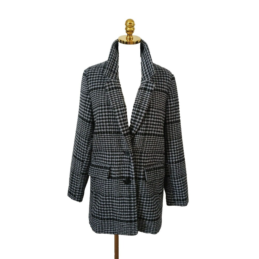 Old Navy Plaid Coat Wool Blend Women's Medium Casual Preppy Comfy Cozy Career